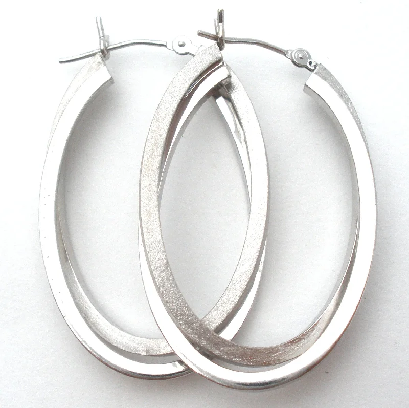 14K White Gold Hoop Earrings Oval Vintage