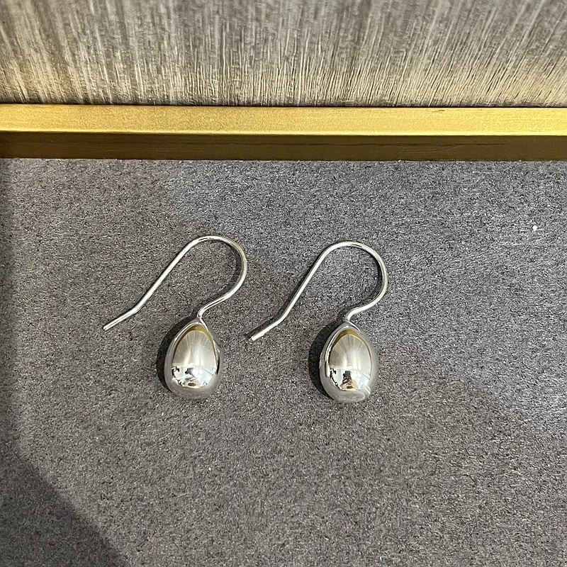 925 Sterling Silver Ball Solid Water Drop Egg Earrings