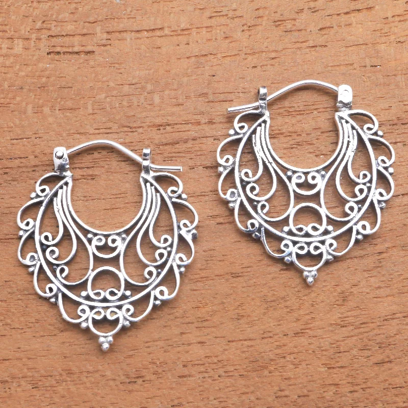 Always Charming Swirl Pattern Sterling Silver Hoop Earrings from Bali