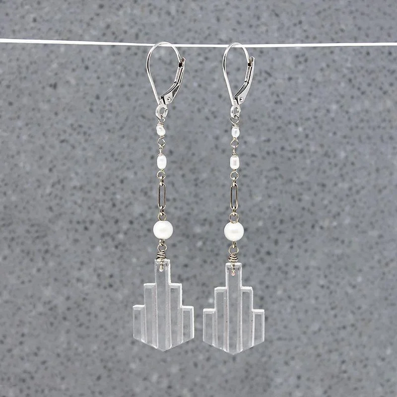 Art Deco Pressed Glass & Pearl Earrings by brunet