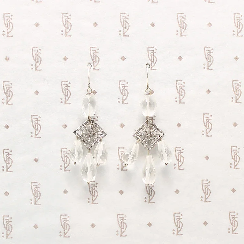 Art Deco Style Crystal & Filigree Earrings by Brin