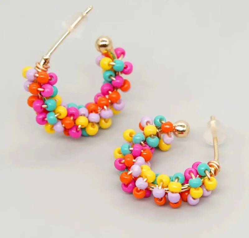 Beautiful Bright Beaded Hoop Earrings