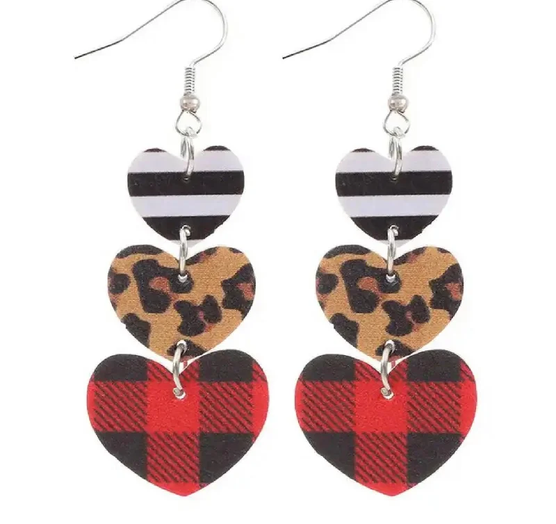 Beautiful Faux Leather Heart Trio Earrings