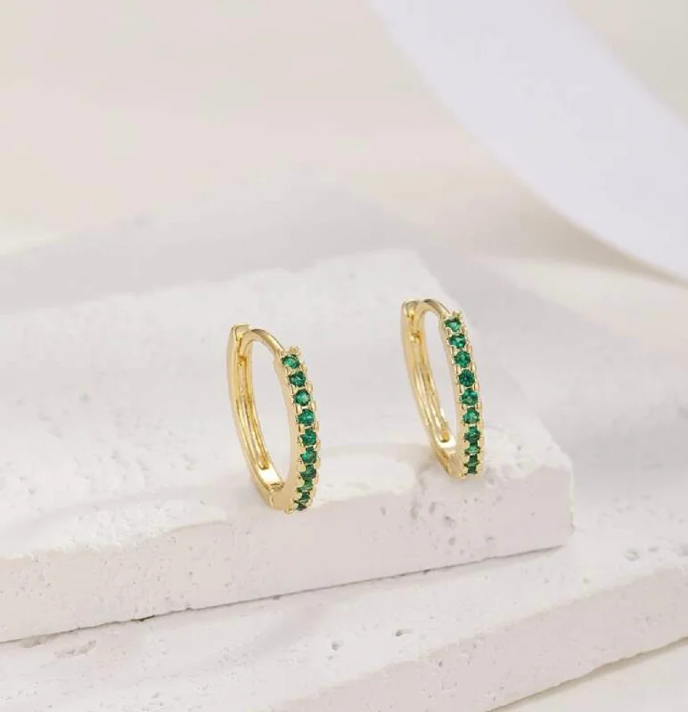 Beautiful Green Gem and Gold Huggies