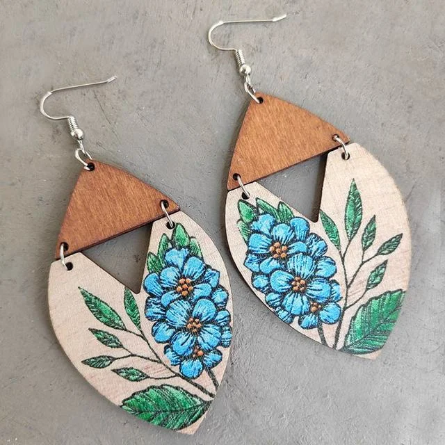 Beautiful Painted Art Wood Earrings