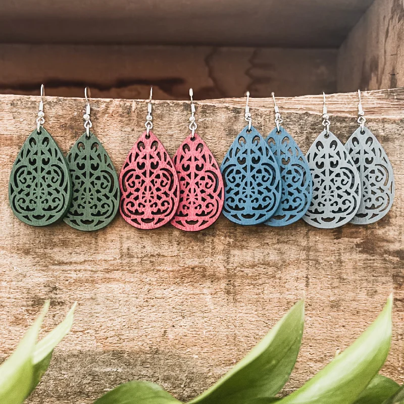 Set of Four Beautiful Carved Wood Earrings