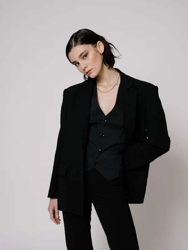 Black Wide-Shoulder Blazer