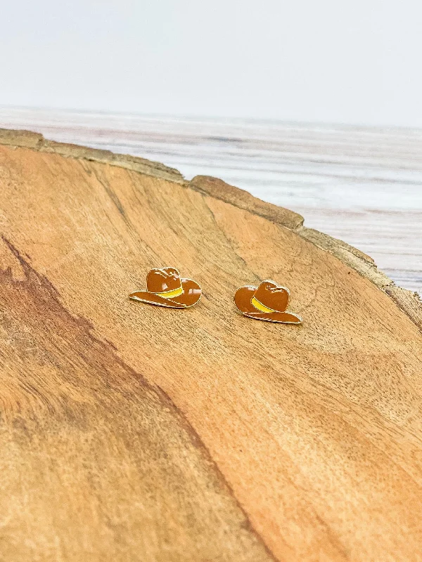 Brown Cowboy Hat Signature Enamel Studs by Prep Obsessed