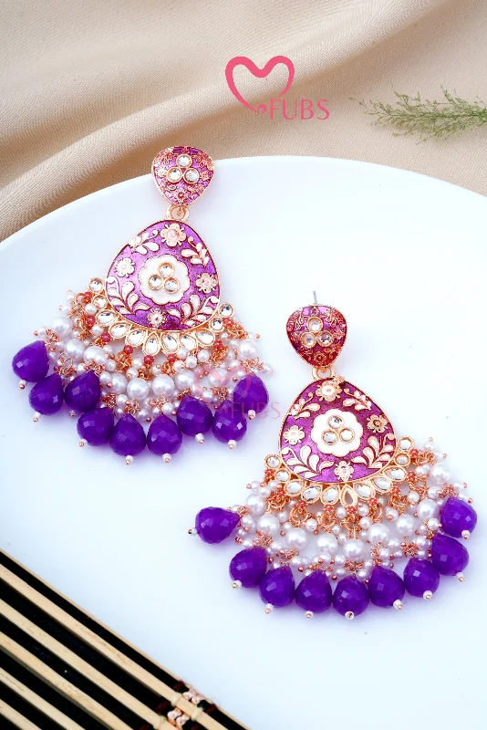 Chandeliers Meenakari Pearl Drop Danglers Earrings