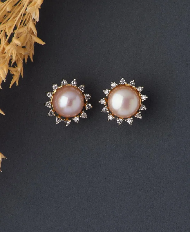 Classy Pink Pearl Stud Earring