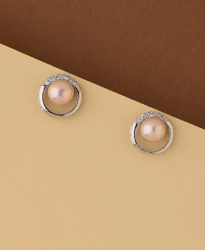 Classy Pink Pearl Stud Earring