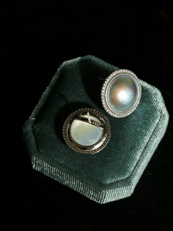 Surrounding Diamond Mabe Pearl Earrings