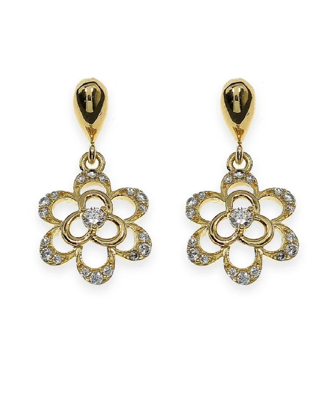 Dainty Stone Studded Gold Flower Earrings