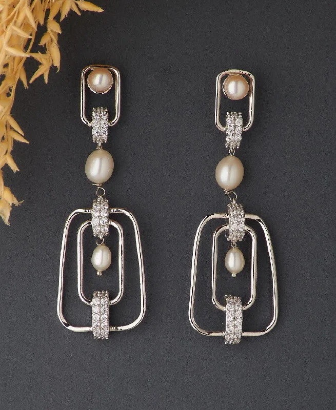 Dainty Stone Studded Rhodium Stylish Earring