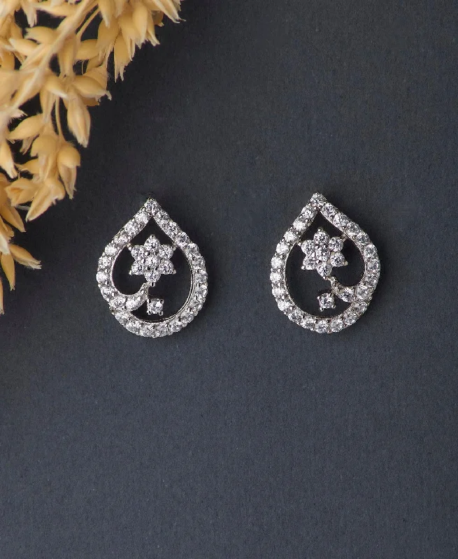 Dainty Stone Studded Silver Flower Earrings