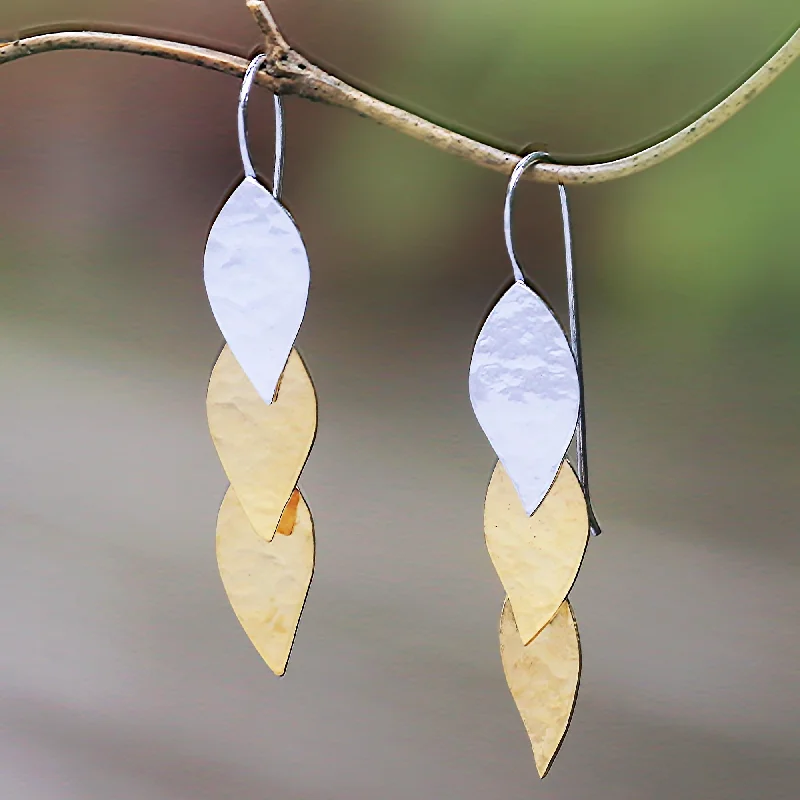 Fall Gold Modern Gold Accent Sterling Silver Dangle Earrings from Bali