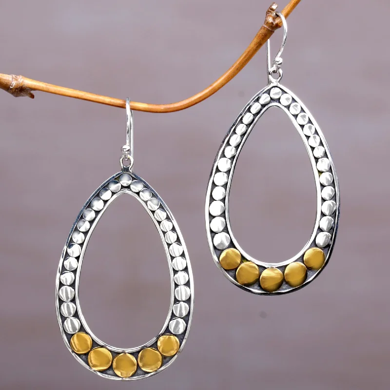 Fortunate Circles Gold and Sterling Silver Oval Dangle Earrings from Indonesia