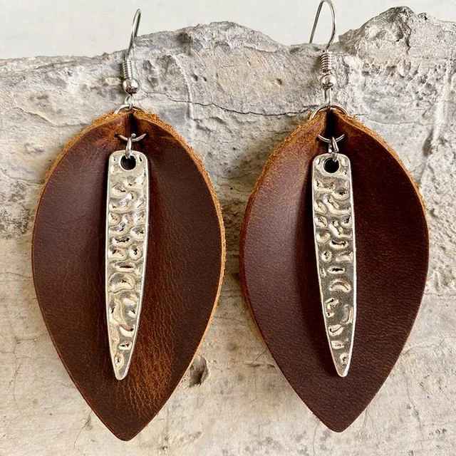 Genuine Leather Leaf Earrings