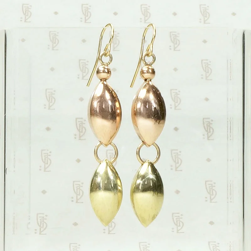 1940s Retro Earrings in Rose & Yellow Gold