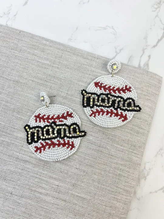 Glitzy Baseball Mama Beaded Dangle Earrings