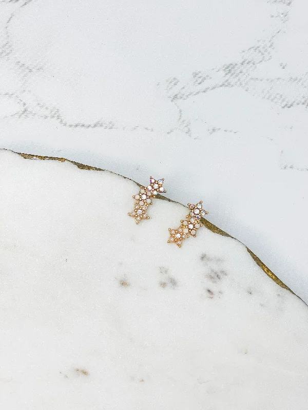 Glitzy Star Trio Drop Studs - Gold