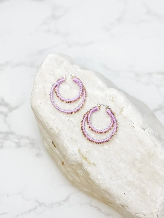 Gold Ball Double Hoop Earrings - Lavender