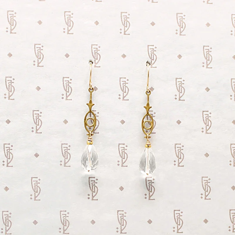 Golden Brass & Glittering Crystal Earrings by Brin