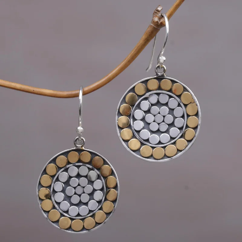 Golden Discs Gold Accent Sterling Silver Dangle Earrings from Indonesia