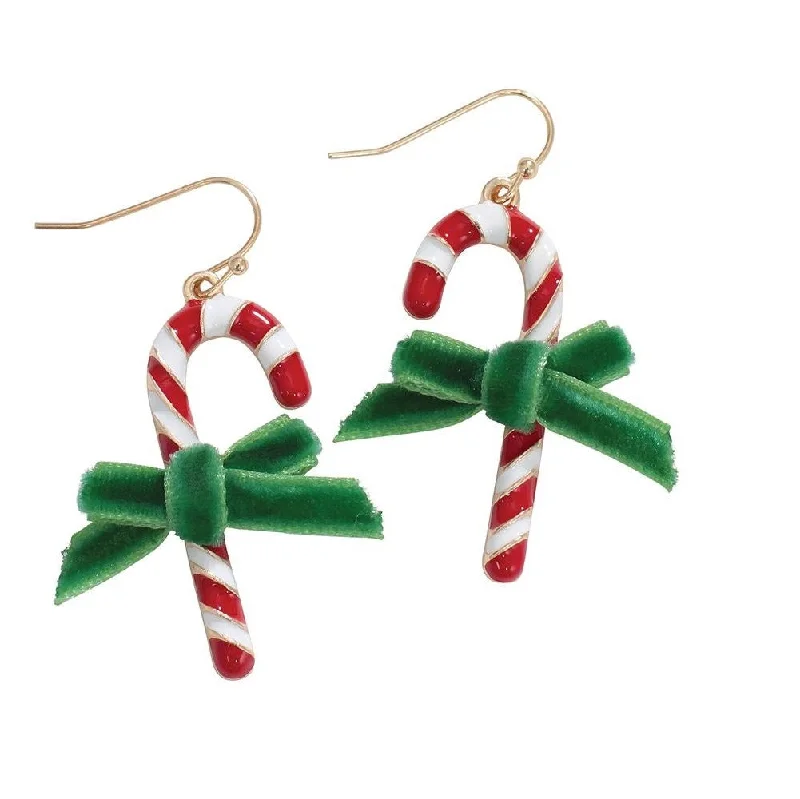 Holiday Earrings Candy Canes Velvet Bows