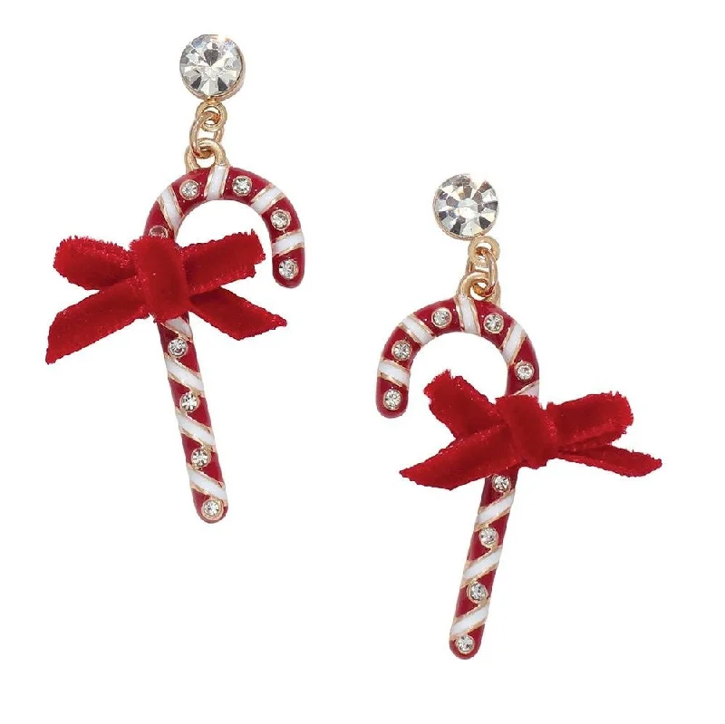 Holiday Earrings Crystal Candy Canes w Bows