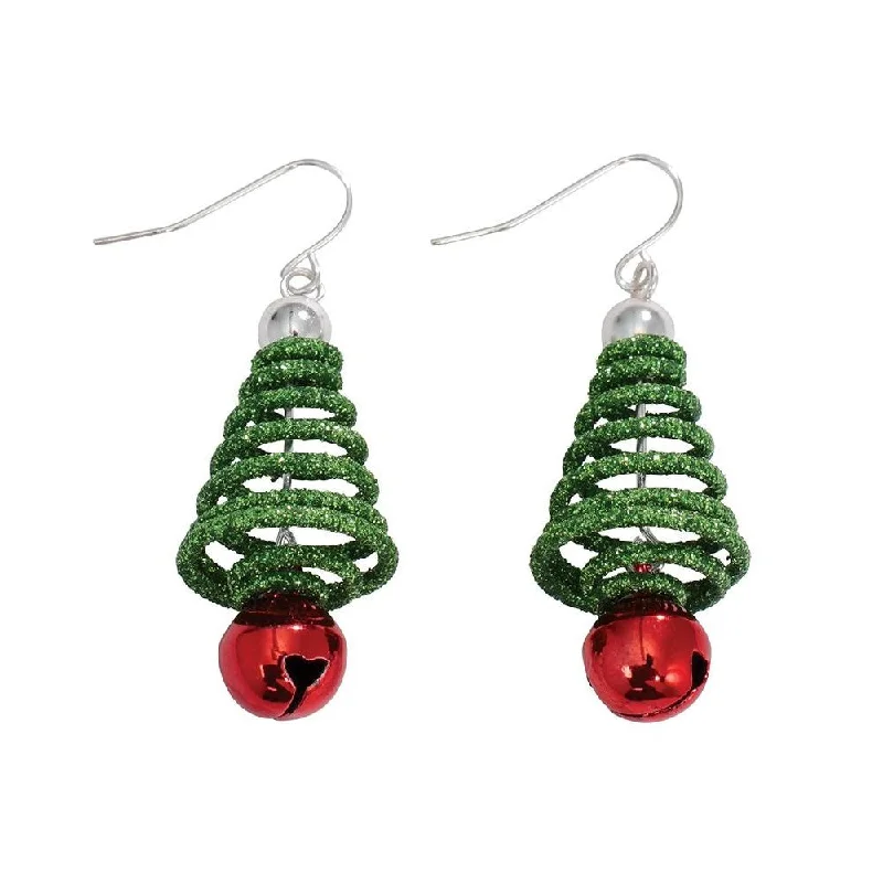 Holiday Earrings Green Tree Red Jingle