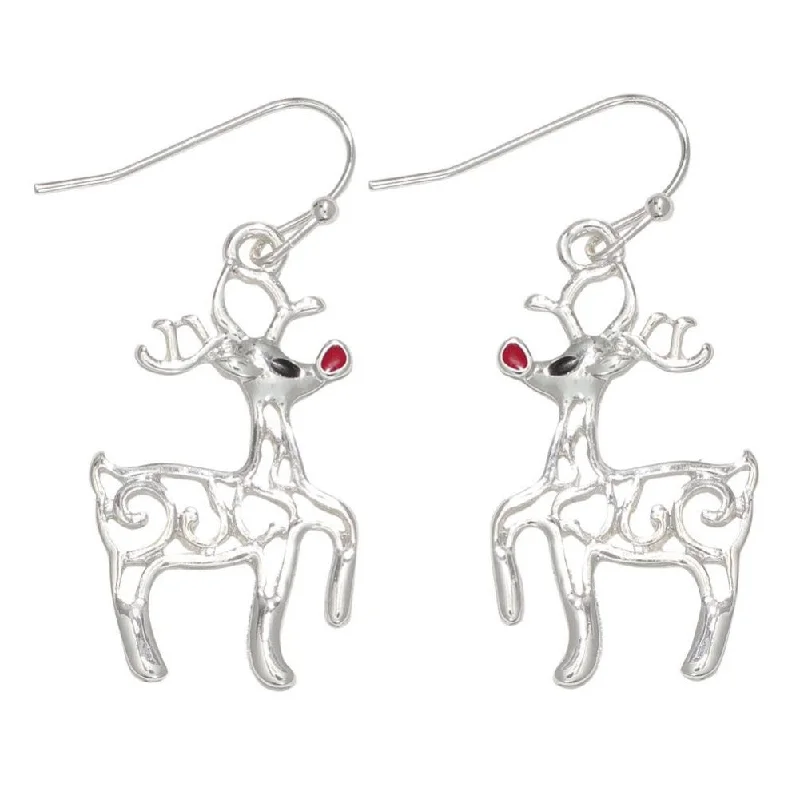 Holiday Earrings Silver Prancing Rudolph