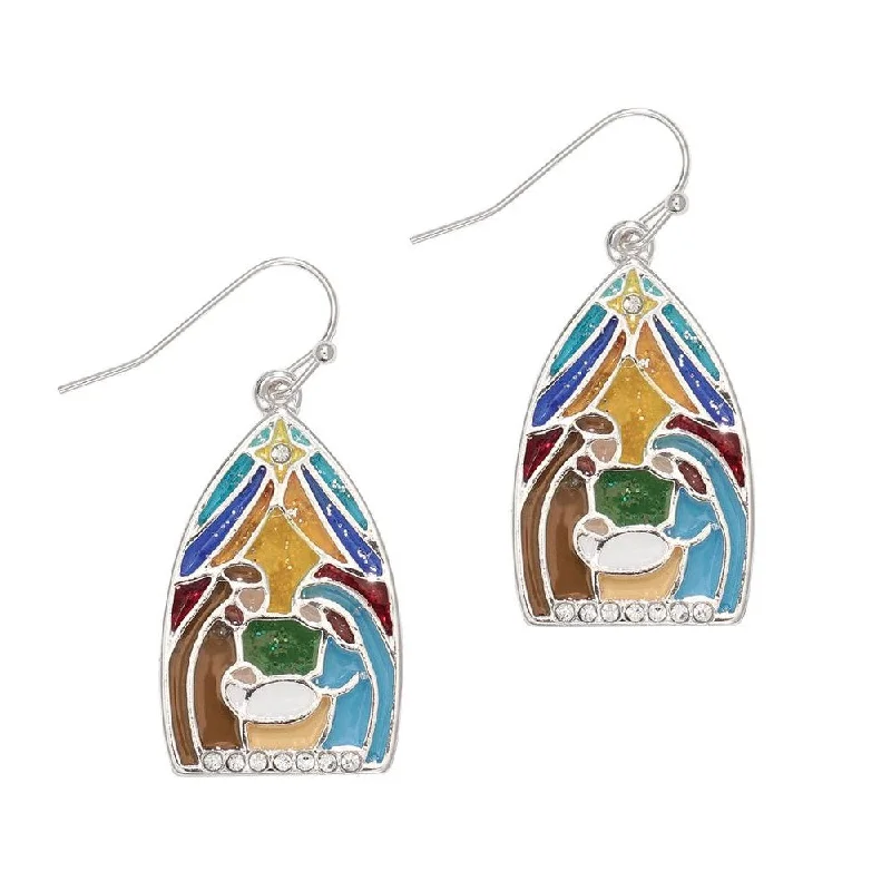 Holiday Earrings Stained Glass Nativity