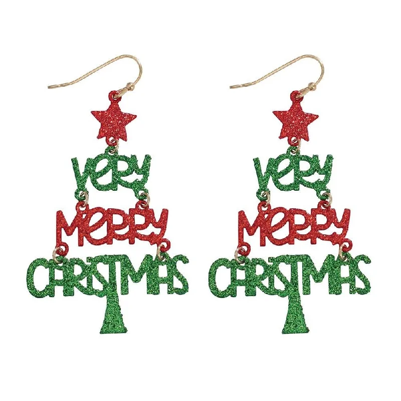 Holiday Earrings Very Merry Christmas Tree