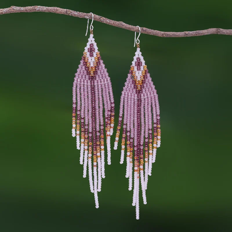 Lanna Arrow in Lilac Bohemian Style Long Beaded Waterfall Earrings