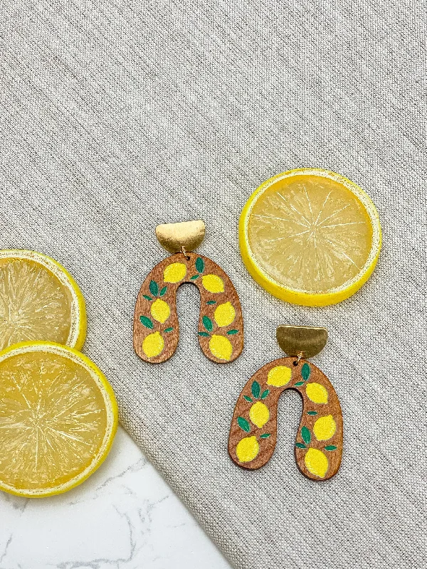 Lemon Horseshoe Wooden Dangle Earrings