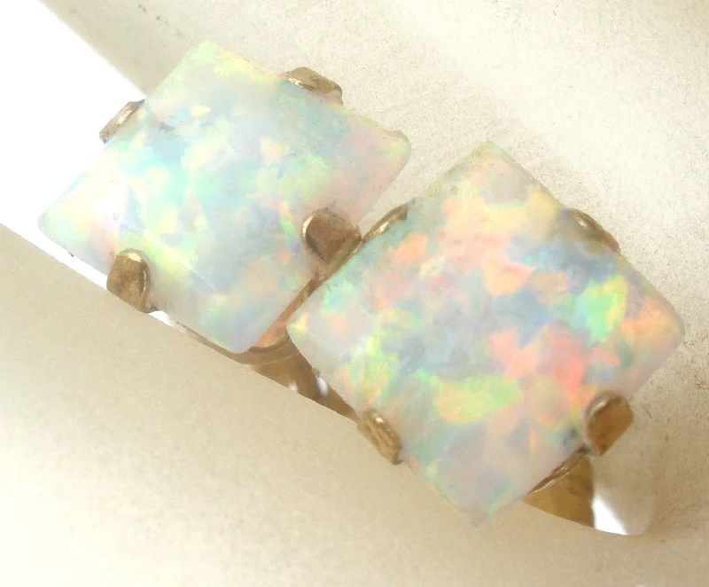 Opal Earrings 10K Gold Studs Vintage