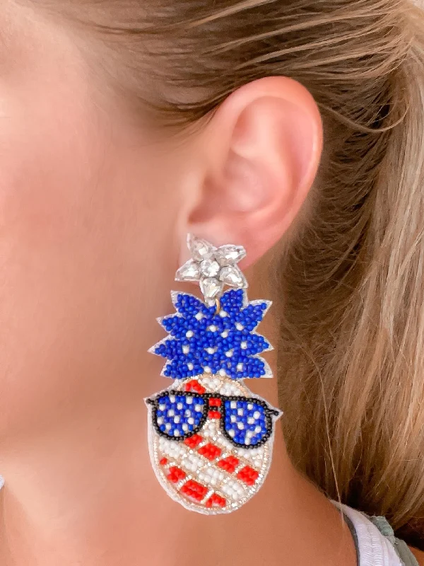 Patriotic Pineapple Beaded Dangle Earrings