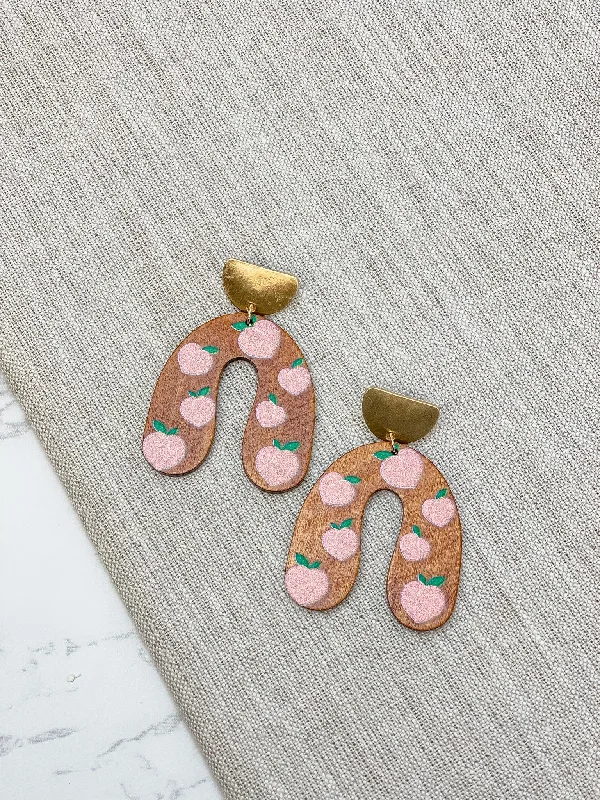 Peach Horseshoe Wooden Dangle Earrings