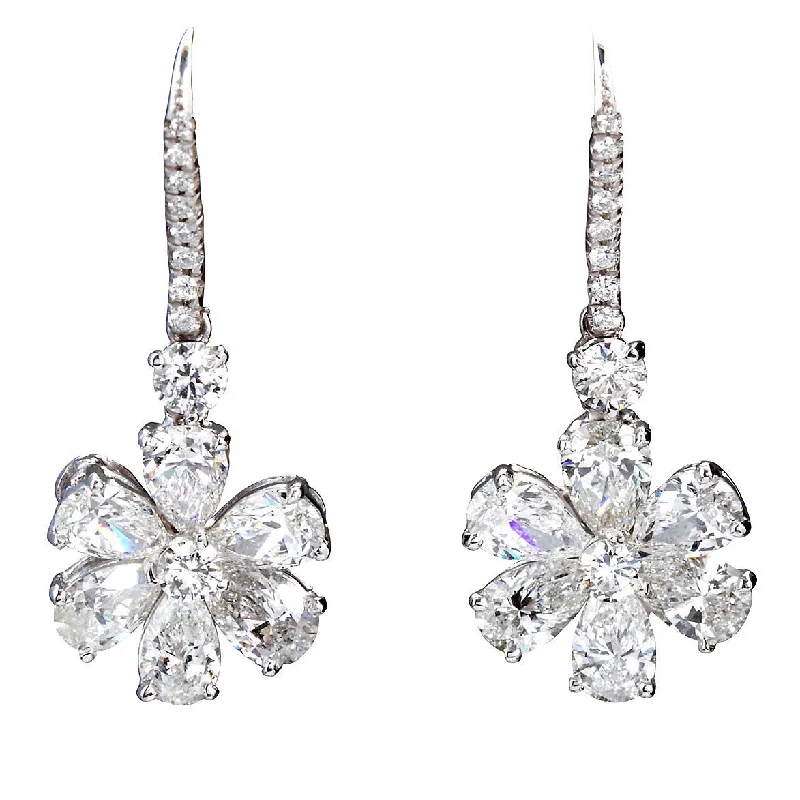 Pear Shape Diamond Platinum Flower Earpendants