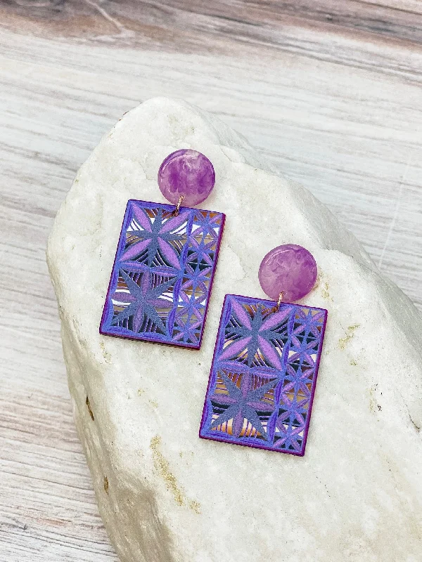 Purple Mosaic Tile Dangle Earrings