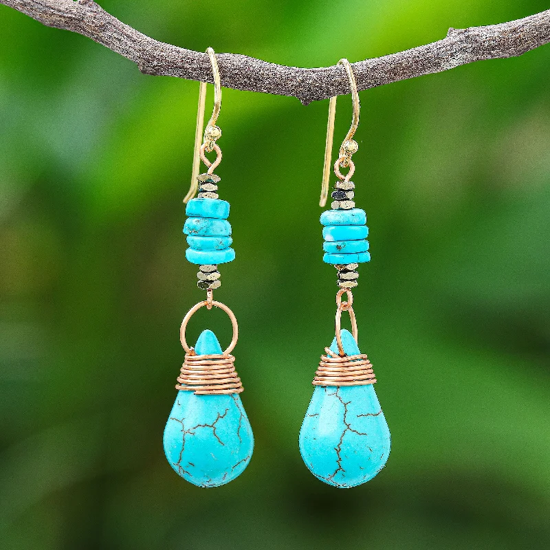 Rainshower Howlite Pyrite Reconstituted Turquoise Dangle Earrings