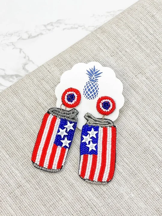 Red, White, & Blue Beer Beaded Dangle Earrings