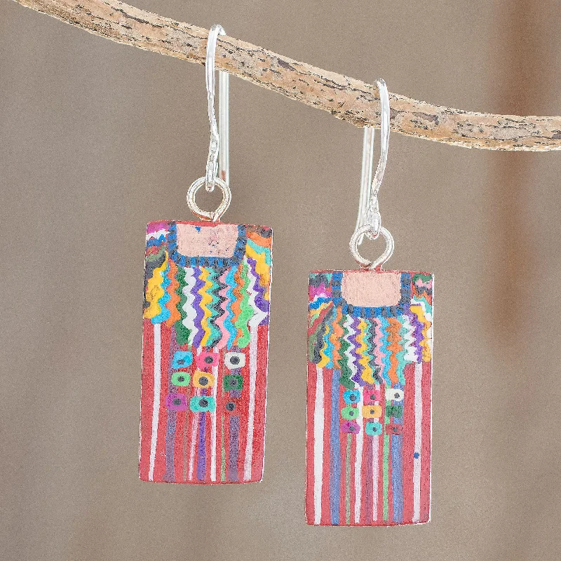 San Juan La Laguna Cultural Hand-Painted Wood Dangle Earrings from Guatemala