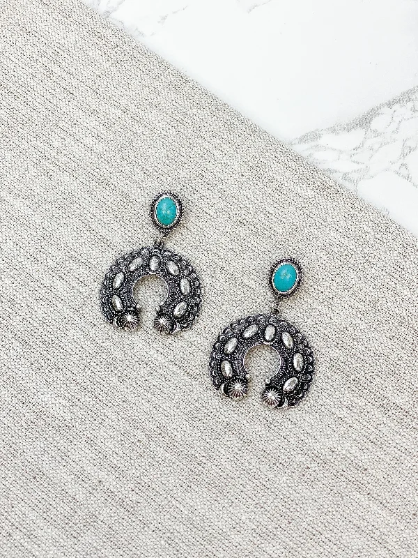 Semi Precious Turquoise Horseshoe Dangle Earrings