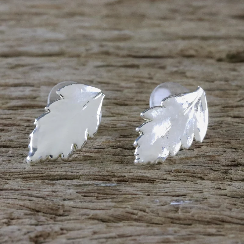 Shining Fern Silver Plated Natural Davallia Leaf Earrings from Thailand