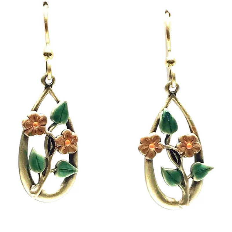 Silver Forest Flowers and Leaves in Golden Tear Pierced Earrings