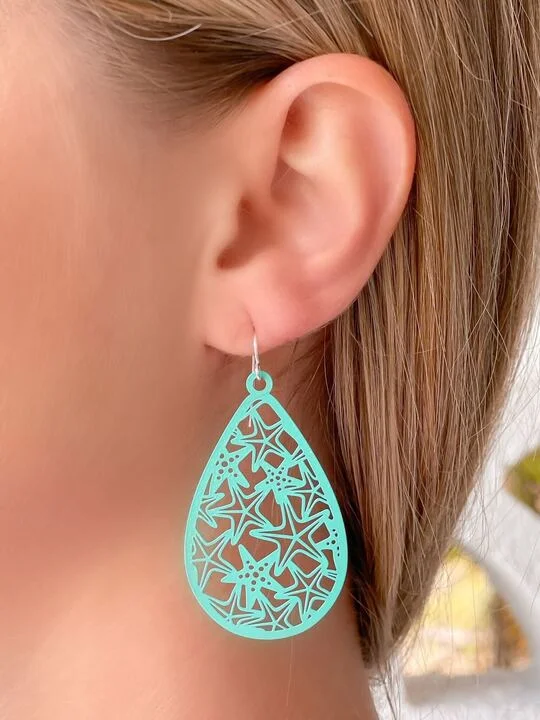 Starfish Cutout Oval Dangle Earrings