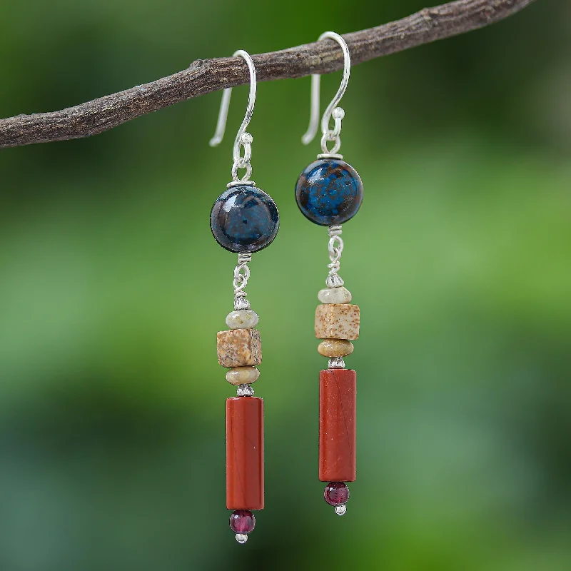 Summer Relax Hand Crafted Jasper and Garnet Dangle Earrings