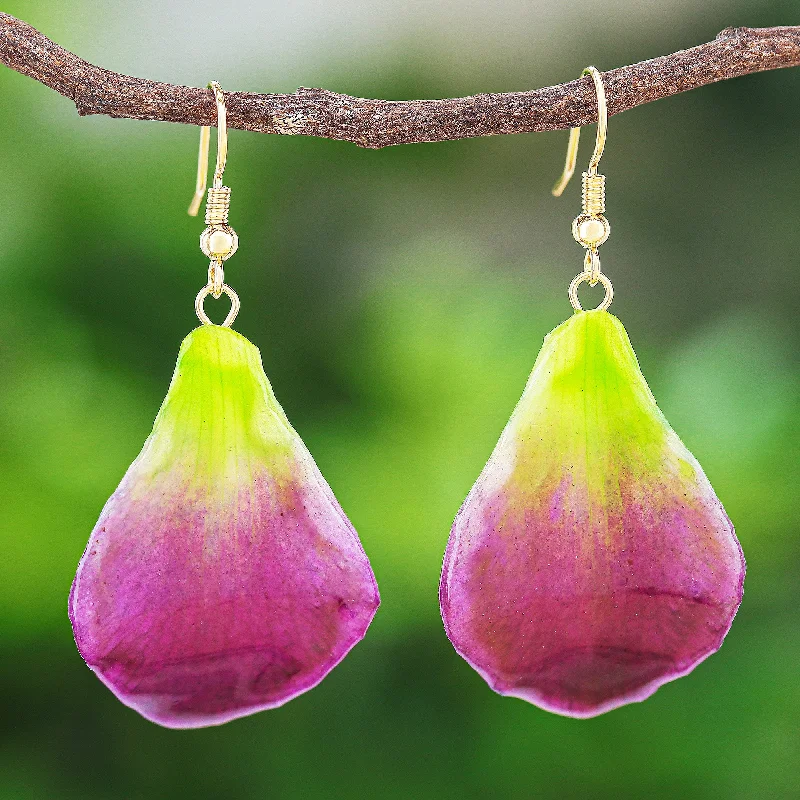 Summer Treat in Berry Gold-Plated Orchid Petal Dangle Earrings